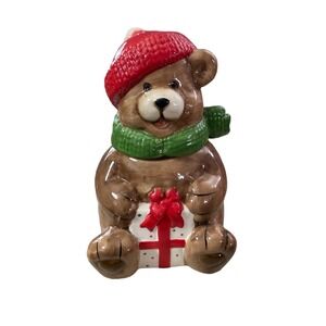 Christmas Teddy Bear Gift Cookie Jar Youngs Heartfelt Kitchen Creations Canister